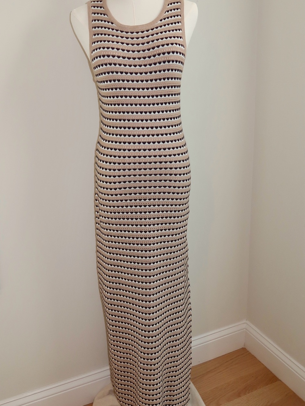 Pink Blush Sleeveless Beige and Black Knit Maxi Dress (can be maternity)